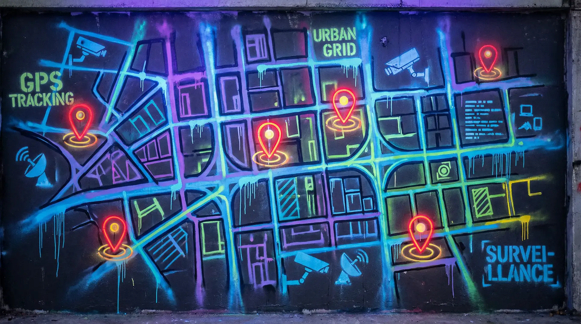 保洁 狗仔追踪地图 - 城市涂鸦风格